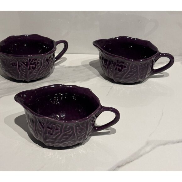 Set of 3 Purple Ceramic Vine & Leaves Cups by Faiancas Neto & Gomes Portugal - Picture 11 of 11